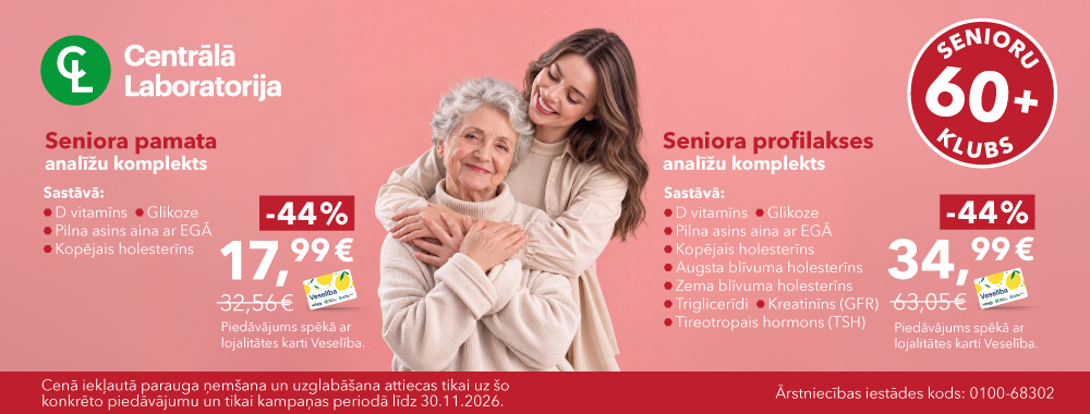 Analīžu komplekti par īpašo cenu ar karti Veselība Seniora analīžu komplekti